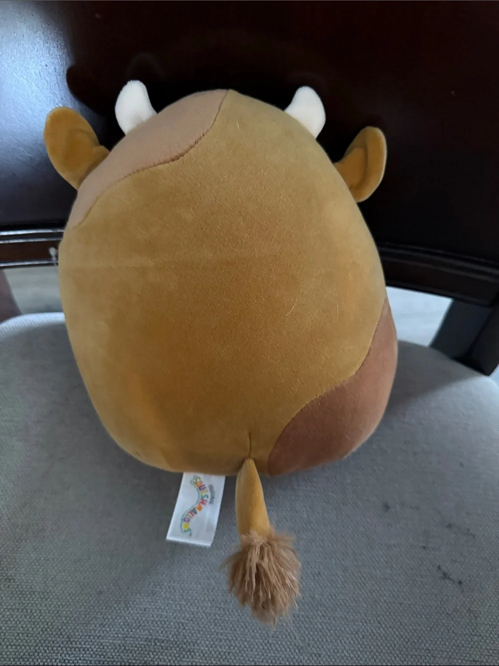 Squishmallows Brown Cow Plush Backpack Buddy with Red Bow
